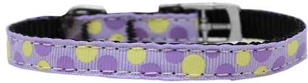 Confetti Dots Nylon Dog Collar with classic buckle 3/8" Lavender Size 16